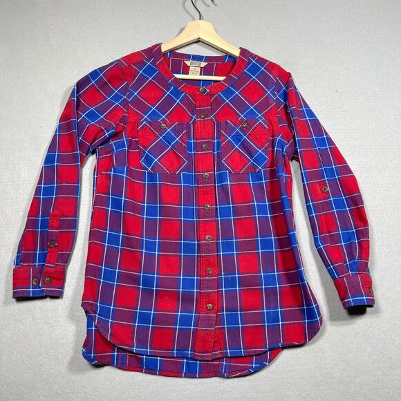 Duluth Trading Co Flannel Shirt‎ Women XS Red Blue Plaid Round Neck Gorpcore - Picture 1 of 12